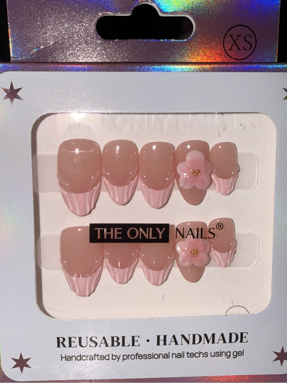 The only nails Pink Floral Reusable Handmade Press-On Nail Set